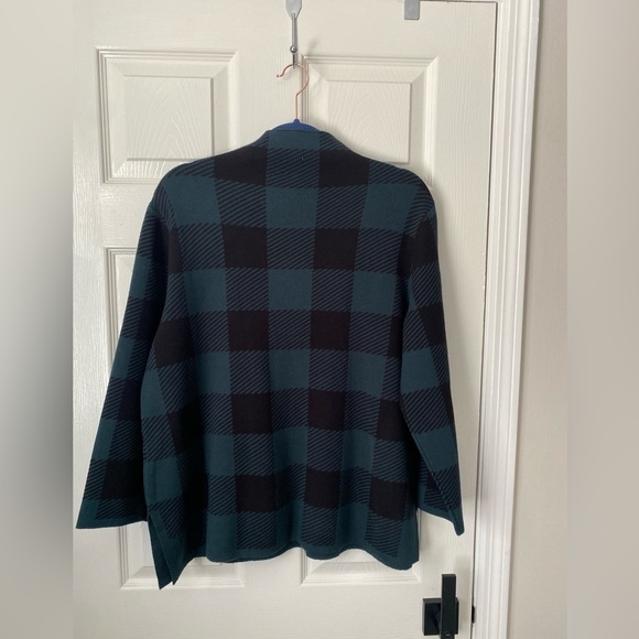 Anne Klein Buffalo Plaid Sweater Mock Neck Green Black Knit Top Size L - Picture 5 of 7